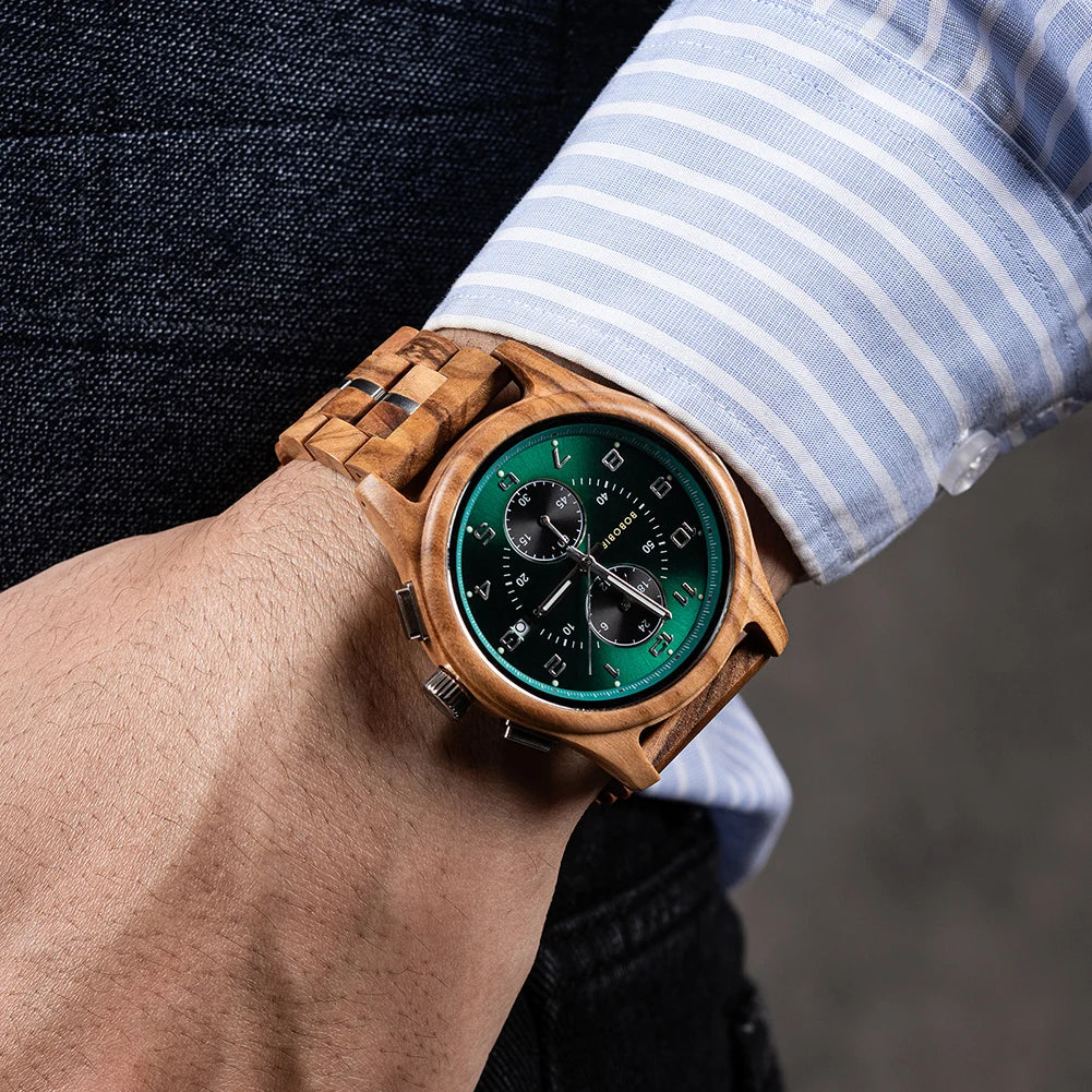 BOBO BIRD Engraved Custom Men's Wooden Chronograph Wristwatch