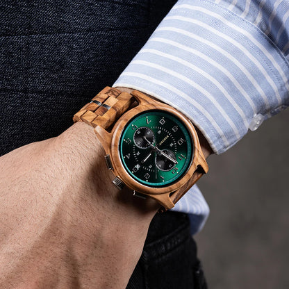 BOBO BIRD Engraved Custom Men's Wooden Chronograph Wristwatch