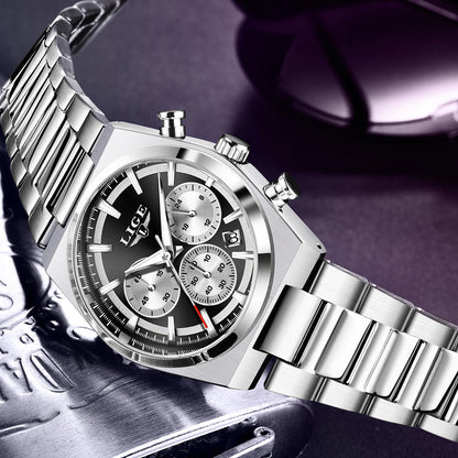 LIGE Men's Luxury Waterproof Watch Luminous Date Chronograph & Stainless Steel