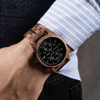 BOBO BIRD Engraved Custom Men's Wooden Chronograph Wristwatch