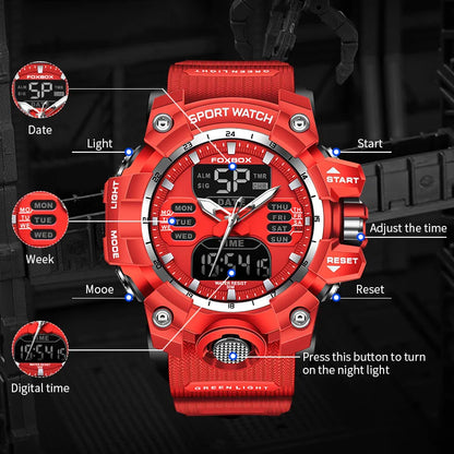 FOXBOX Men's Waterproof Sports Chronograph Military Quartz Digital Wristwatch