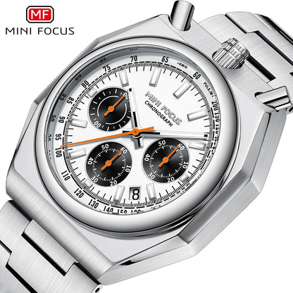 MINI FOCUS Men's Multifunctional Bull Head Quartz Watch Luminous with Stainless Steel Strap