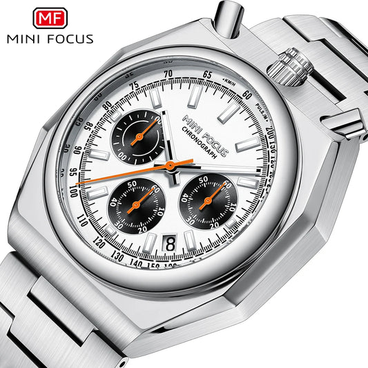 MINI FOCUS Men's Multifunctional Bull Head Quartz Watch Luminous with Stainless Steel Strap