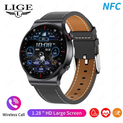 LIGE ECG+PPG Men's Waterproof Bluetooth Sport Smart Watch AMOLED NFC For Android & IOS
