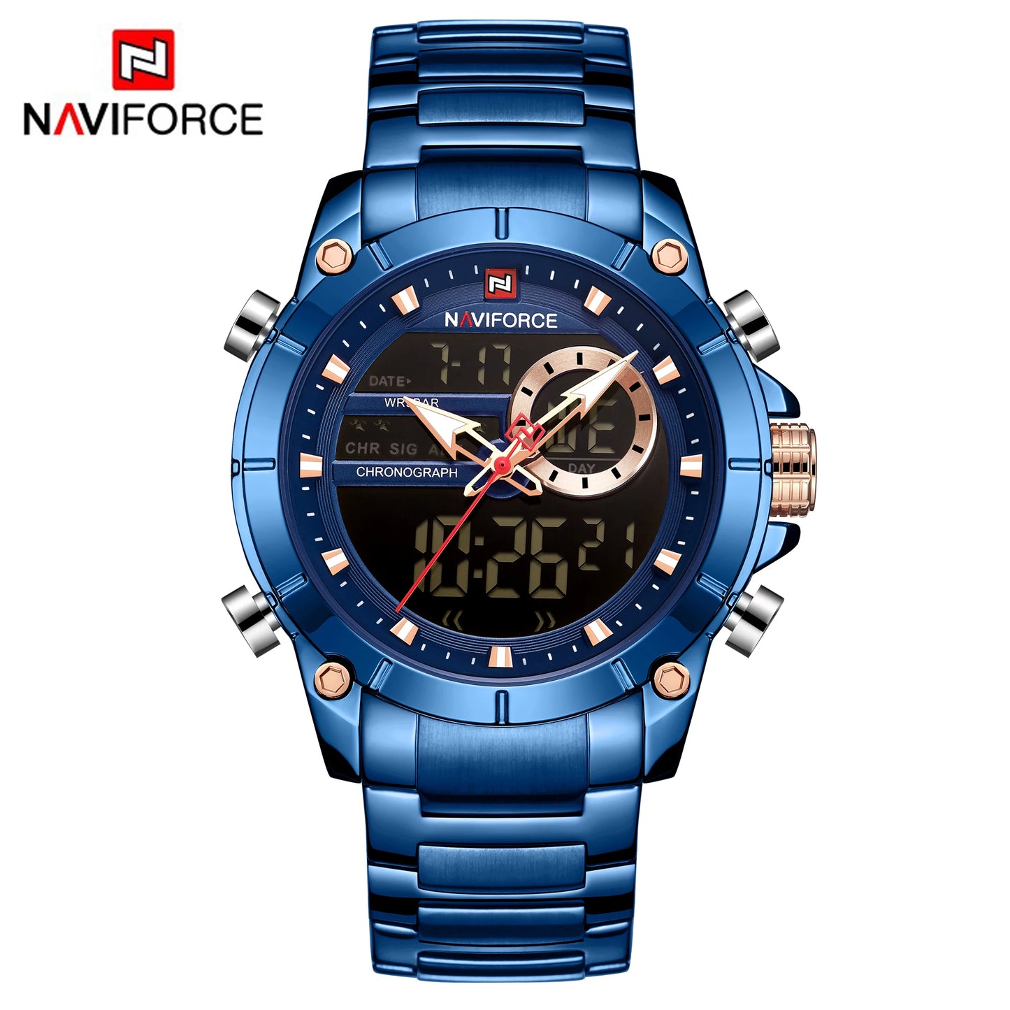 NAVIFORCE Men's Luxury Military Sport Steel Wrist Watch Waterproof Dual Display