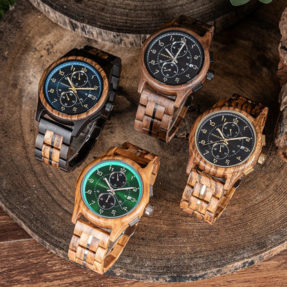 BOBO BIRD Engraved Custom Men's Wooden Chronograph Wristwatch