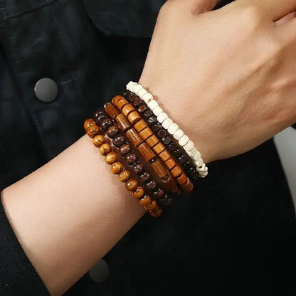 CHIROM SUPPLY 24pcs Men's Retro Multi-layer Wooden Bead Bracelet Set
