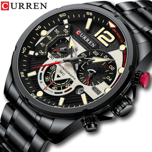 CURREN Men's Stainless Steel Sport Watch Chronograph with Luminous Dial