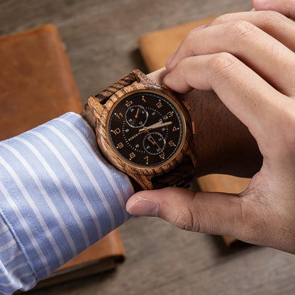 BOBO BIRD Engraved Custom Men's Wooden Chronograph Wristwatch