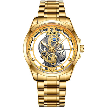 LIGE Men's Automatic Skeleton Watch