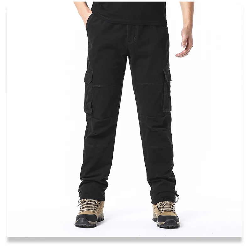CHIROM SUPPLY Men's Pure Cotton Large Loose Pocket Tactical Pants with Elastic Waistband