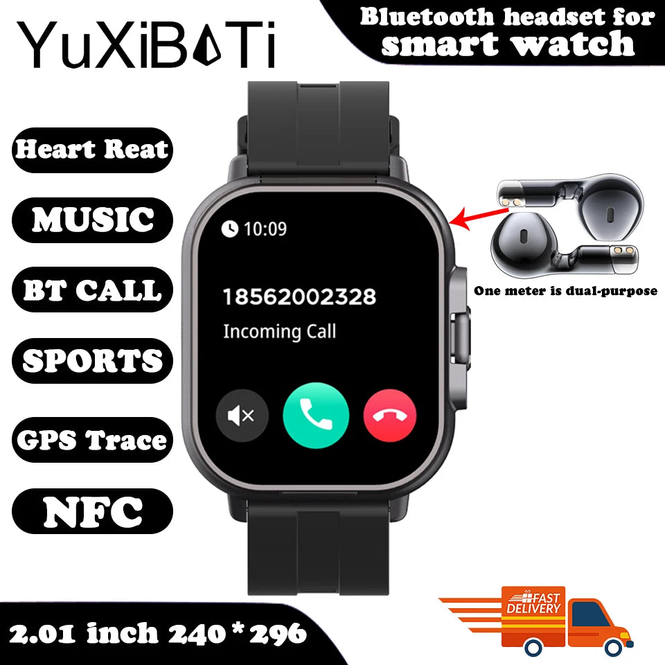 YUXIBATI Men's 2 in 1 Smart Watch with Earphone
