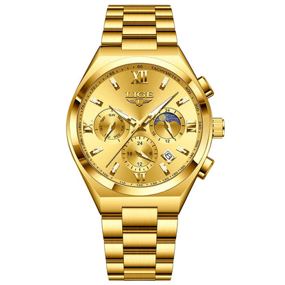 LIGE Original Men's Stainless Steel Sport Watch Waterproof Luminous