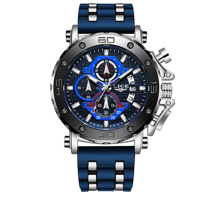 LIGE New Luxury Business Military Sports Waterproof Wristwatch for Men with Silicone Band