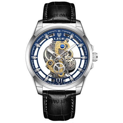 LIGE Men's Automatic Skeleton Watch
