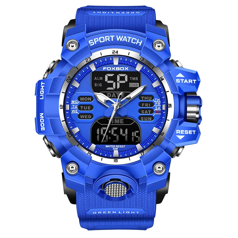 FOXBOX Men's Waterproof Sports Chronograph Military Quartz Digital Wristwatch