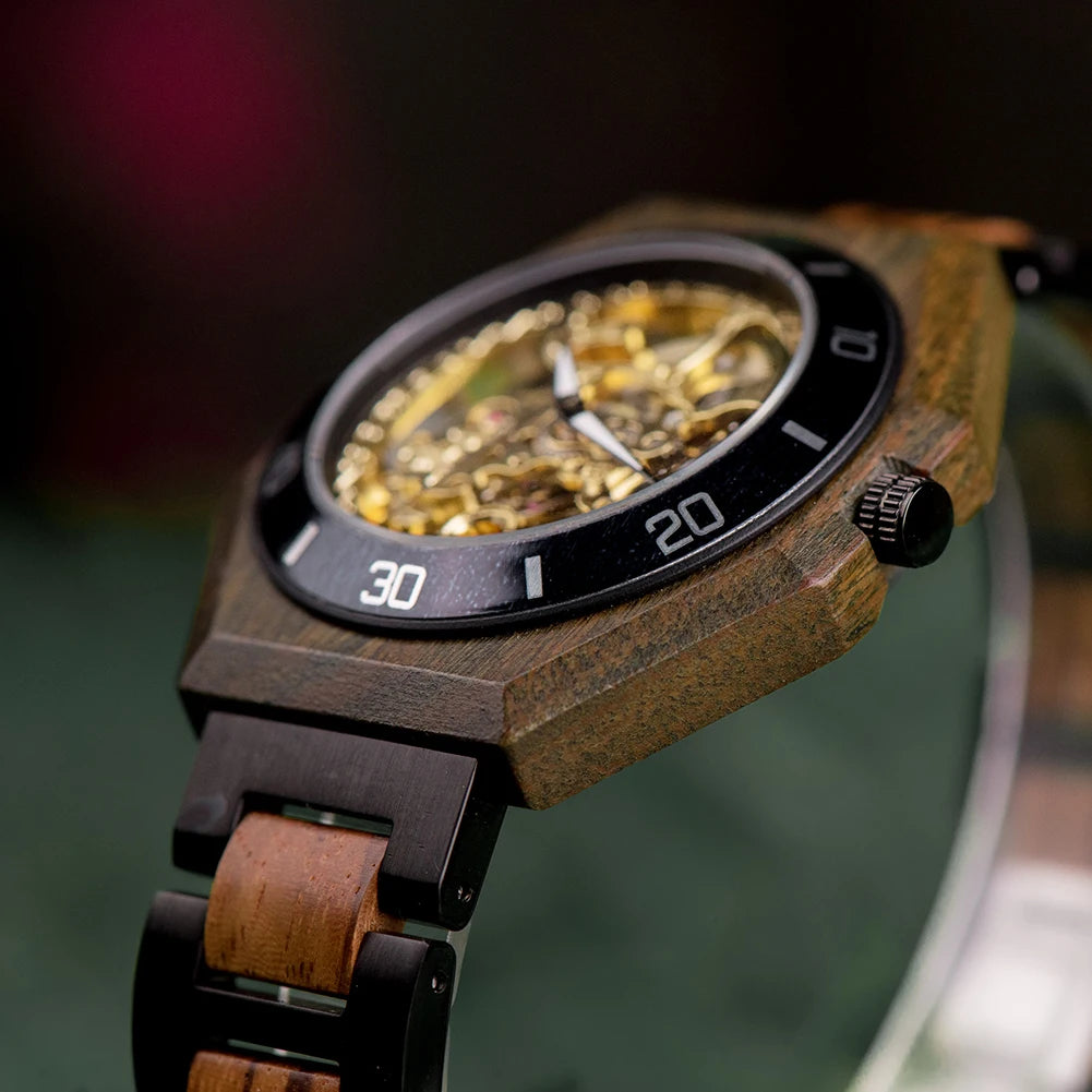 BOBO BIRD Men's Wooden Mechanical Luxury Wristwatch