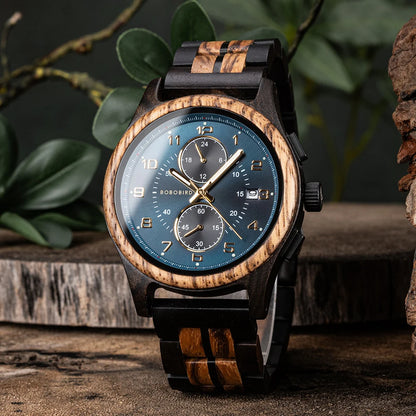 BOBO BIRD Engraved Custom Men's Wooden Chronograph Wristwatch
