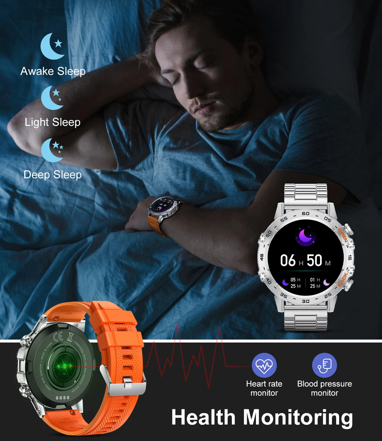 LIGE 1.39" Men's Outdoor Sport Smart Watch for Android + IOS Phone