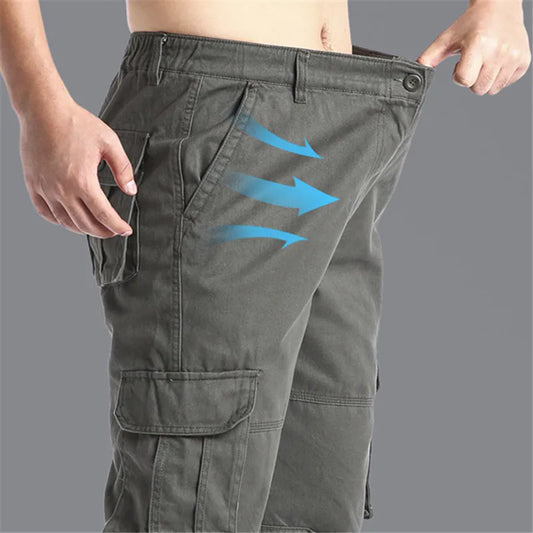CHIROM SUPPLY Men's Pure Cotton Large Loose Pocket Tactical Pants with Elastic Waistband