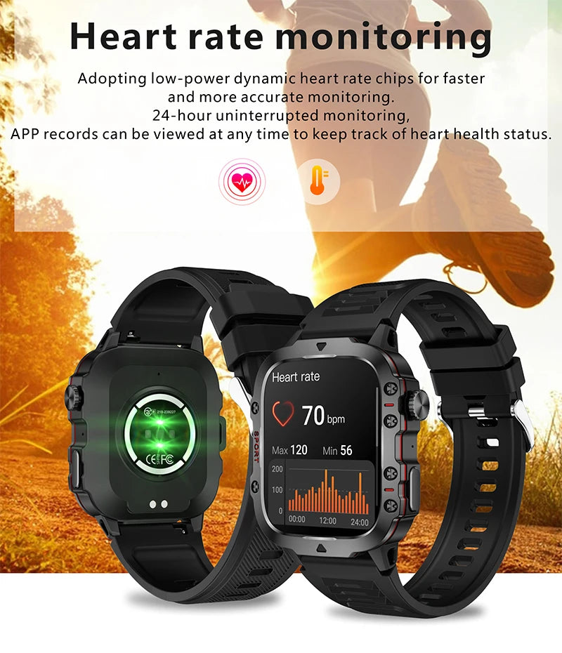 BOALZEDT Men's Military 1.96" BT Smart Watch+Sports/Fitness Tracker+Health Monitor/Multi-Function