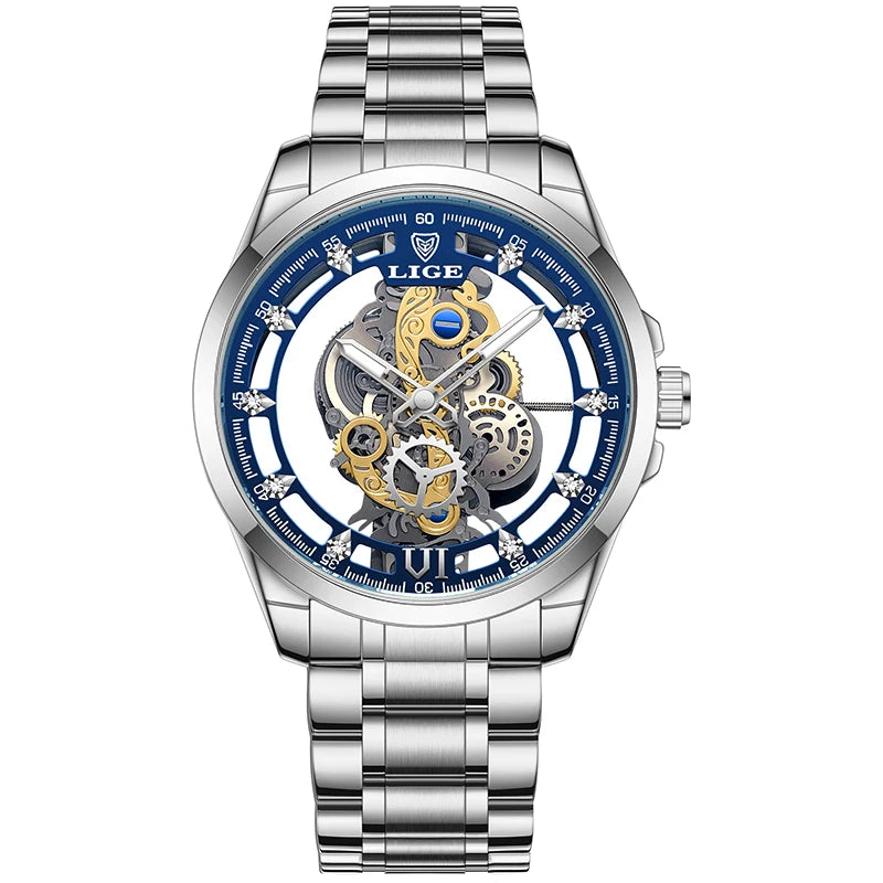 LIGE Men's Automatic Skeleton Watch