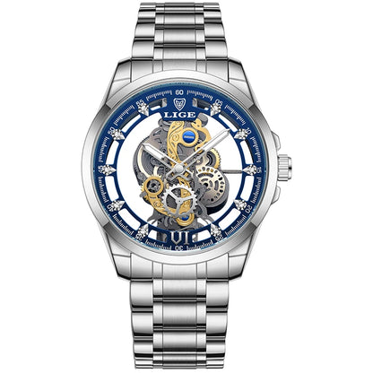 LIGE Men's Automatic Skeleton Watch