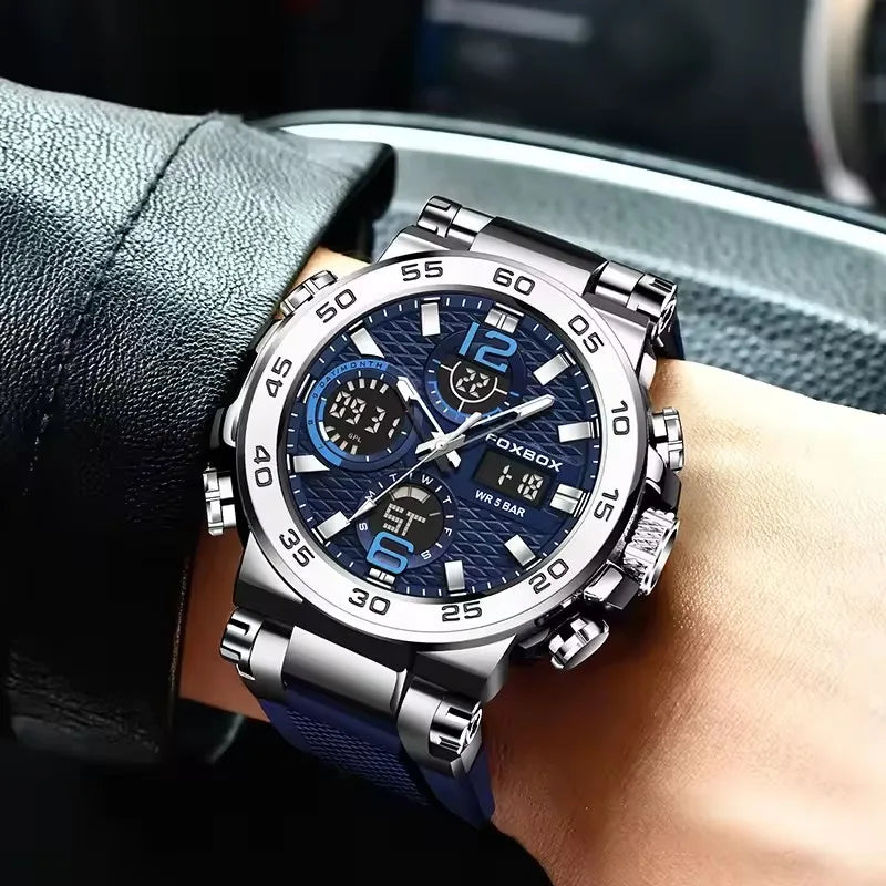 FOXBOX Men's Luxury Sport Wristwatch Waterproof with LED Display