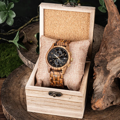 BOBO BIRD Engraved Custom Men's Wooden Chronograph Wristwatch