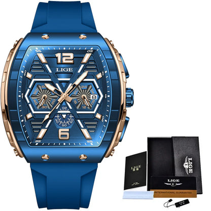LIGE Men's Luxury Square Silicone Military Watch Waterproof