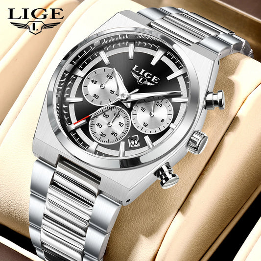 LIGE Men's Luxury Waterproof Watch Luminous Date Chronograph & Stainless Steel