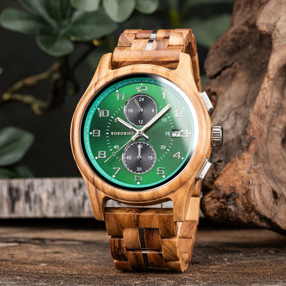 BOBO BIRD Engraved Custom Men's Wooden Chronograph Wristwatch