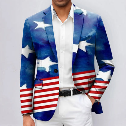 CHIROM SUPPLY One Button Men's Independence Day 3d Digital Printed Suit Jacket