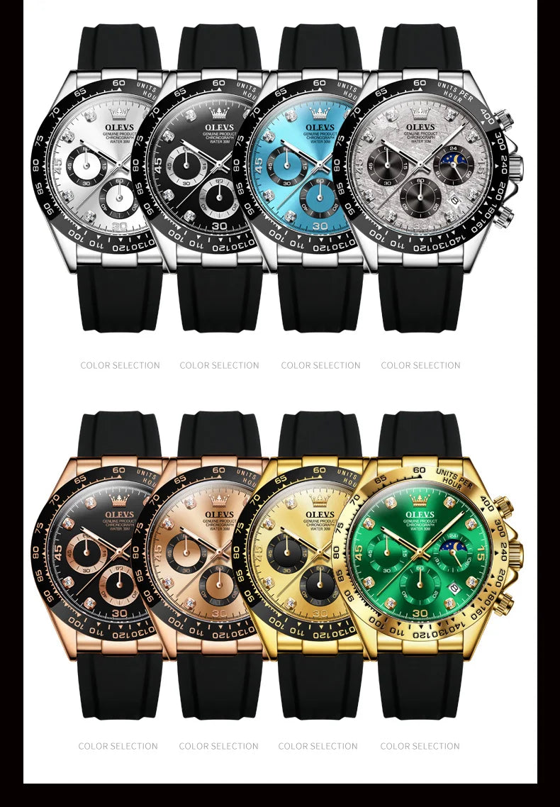 OLEVS Men's Luxury Sport Silicone Watch Chronograph Multifunction Waterproof
