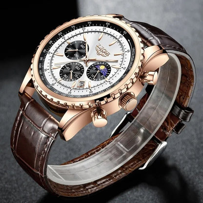 LIGE Men's Luxury Leather and Waterproof Wrist Watch