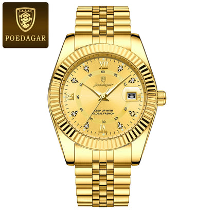 POEDAGAR Men's Stainless Steel Luxury Sport Wrist Watch Waterproof Luminous