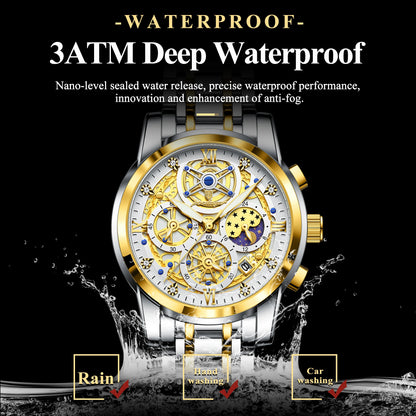 POEDAGAR Luxury Fashion Men's Stainless Steel+Chronograph Wristwatch