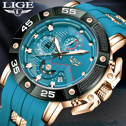 LIGE Men's Military Sports Watch with Silicone Strap Waterproof