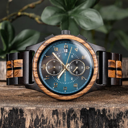 BOBO BIRD Engraved Custom Men's Wooden Chronograph Wristwatch