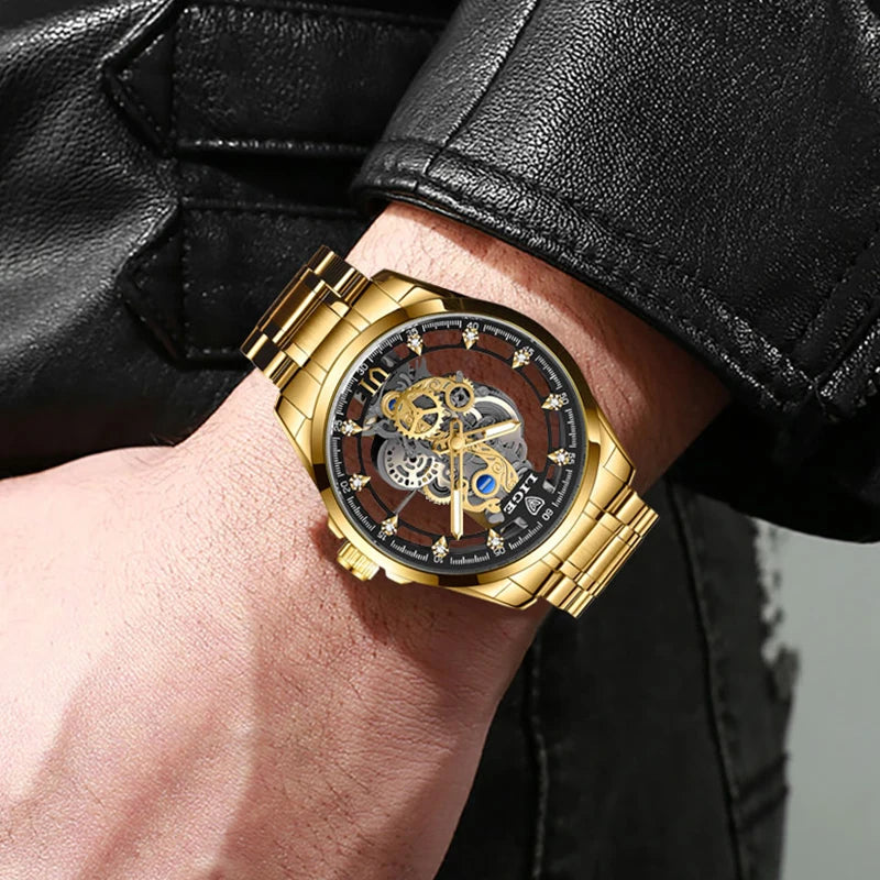 LIGE Men's Automatic Skeleton Watch