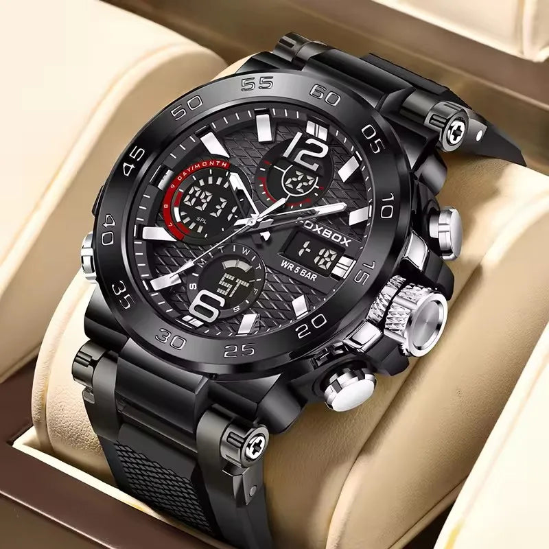 FOXBOX Men's Luxury Sport Wristwatch Waterproof with LED Display