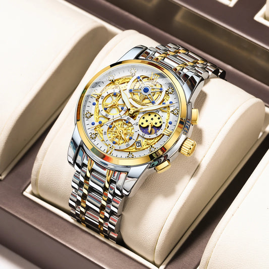 POEDAGAR Luxury Fashion Men's Stainless Steel+Chronograph Wristwatch