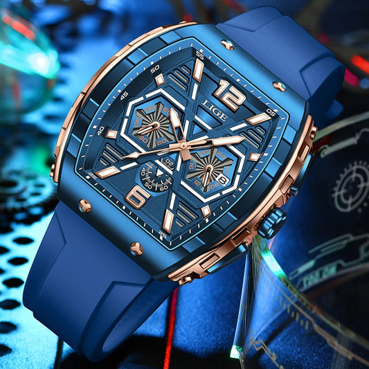 LIGE Men's Luxury Square Silicone Military Watch Waterproof
