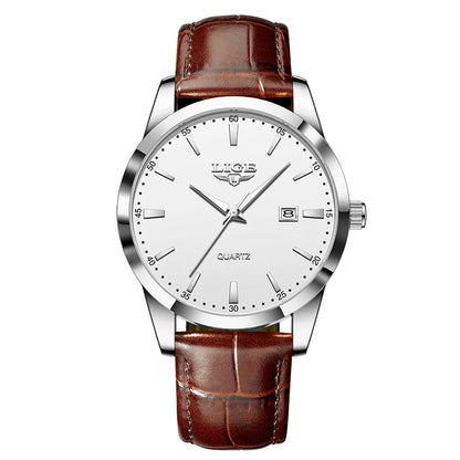 LIGE Men's Brown Leather Military Sports Watch Chronograph