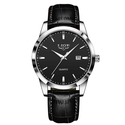 LIGE Men's Brown Leather Military Sports Watch Chronograph