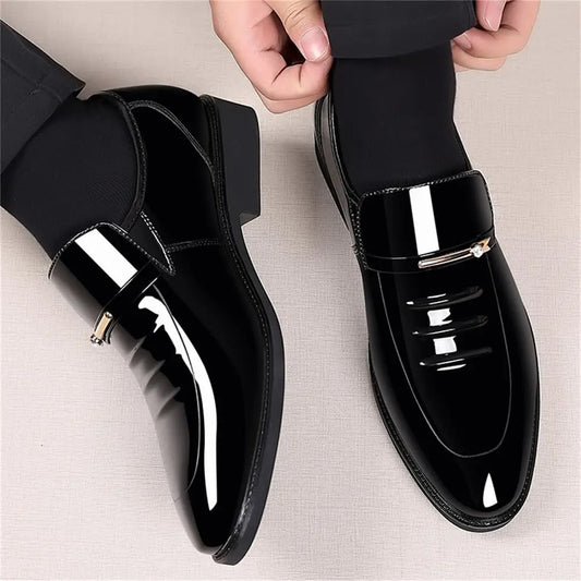 CHIROM SUPPLY Men's Black Oxford Dress Shoes High Gloss Loafers.