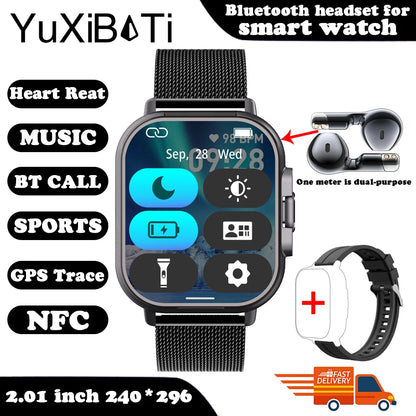 YUXIBATI Men's 2 in 1 Smart Watch with Earphone
