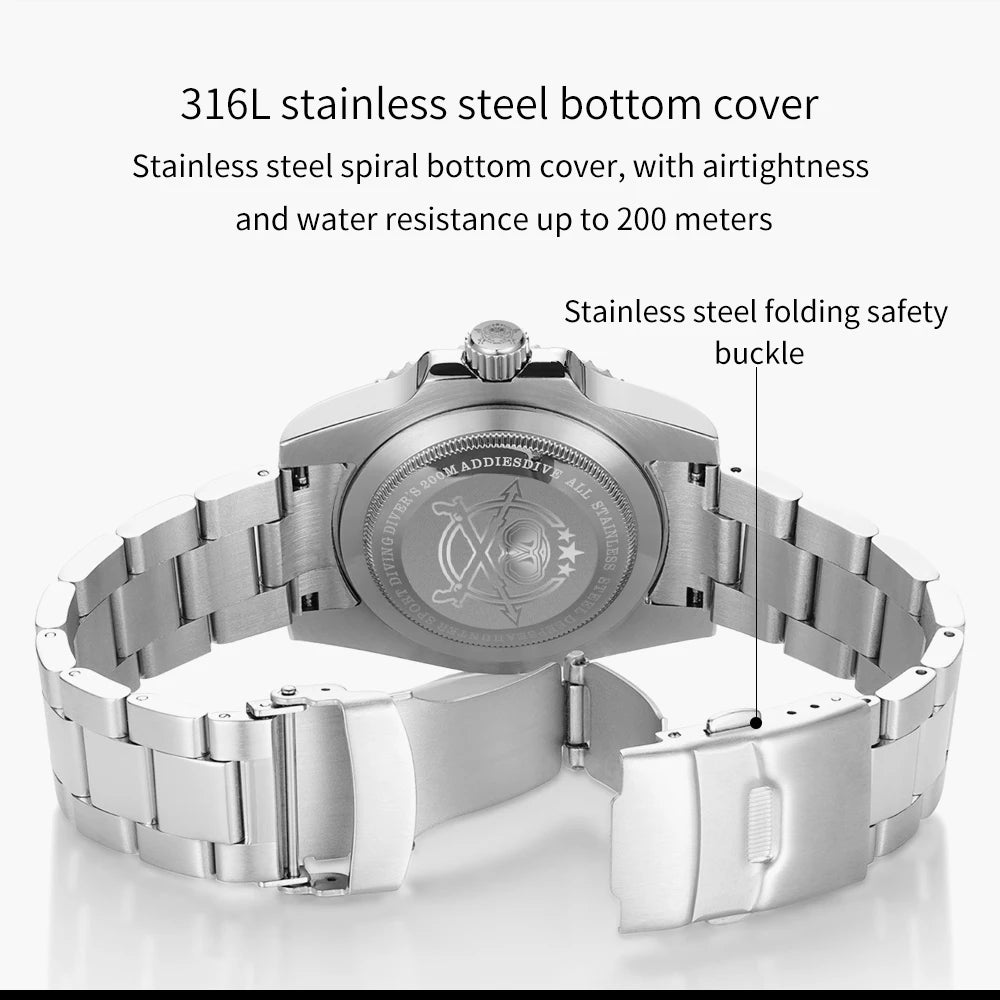 ADDIESDIVE Men's Stainless Steel Business Leisure Waterproof Watch