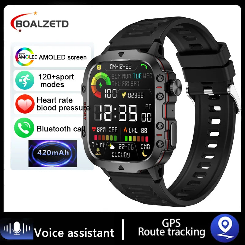 BOALZEDT Men's Military 1.96" BT Smart Watch+Sports/Fitness Tracker+Health Monitor/Multi-Function