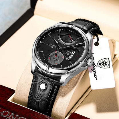 POEDAGAR Men's Luxury Business Leather Wristwatch Waterproof Luminous